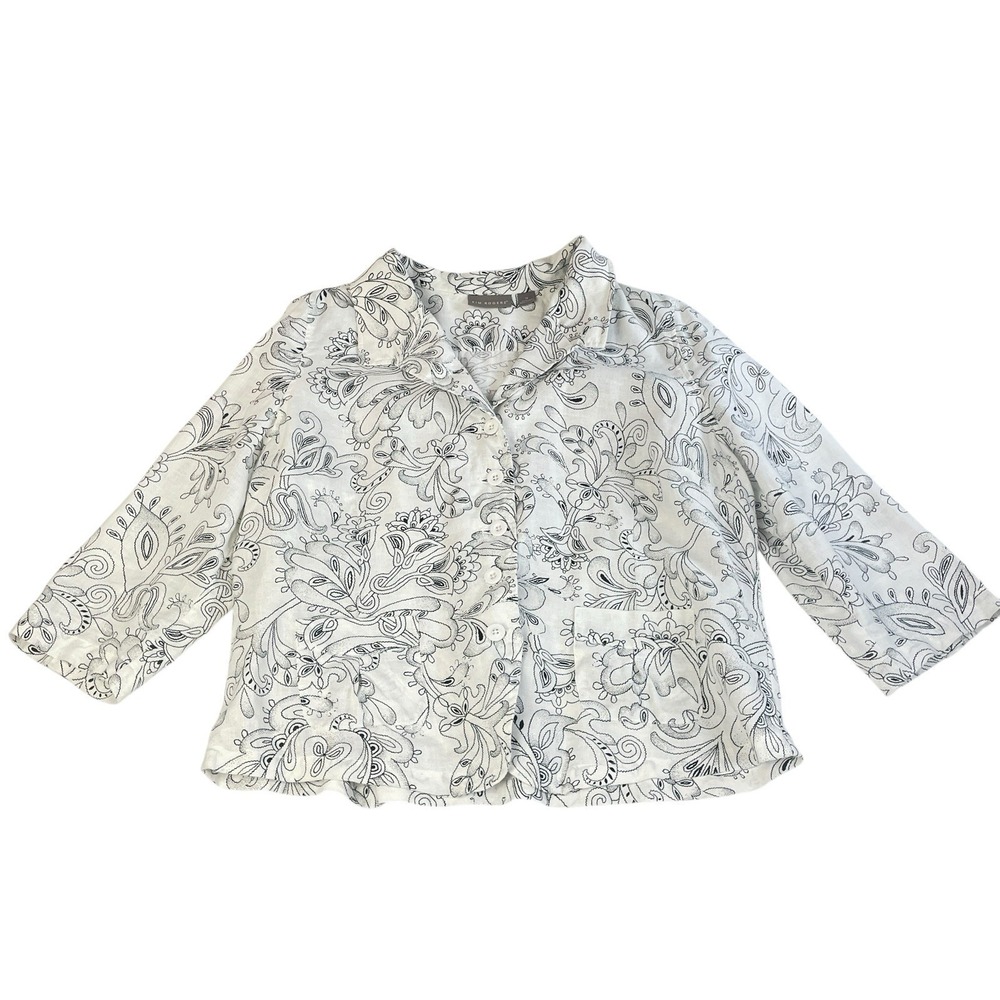 Kim‎ Rogers 100% Linen Floral Blazer Classic Preppy Coastal Women's 18